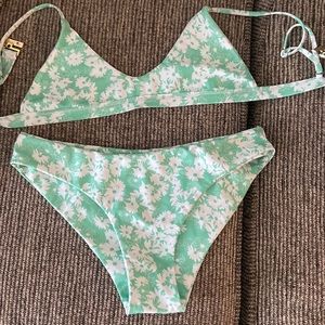 Green and White Floral Kulani Kini bikini set